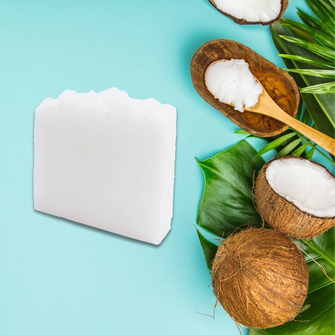 Coconut Hair & Body Soap with natural coconut oil, biodegradable film, and palm-free ingredients.