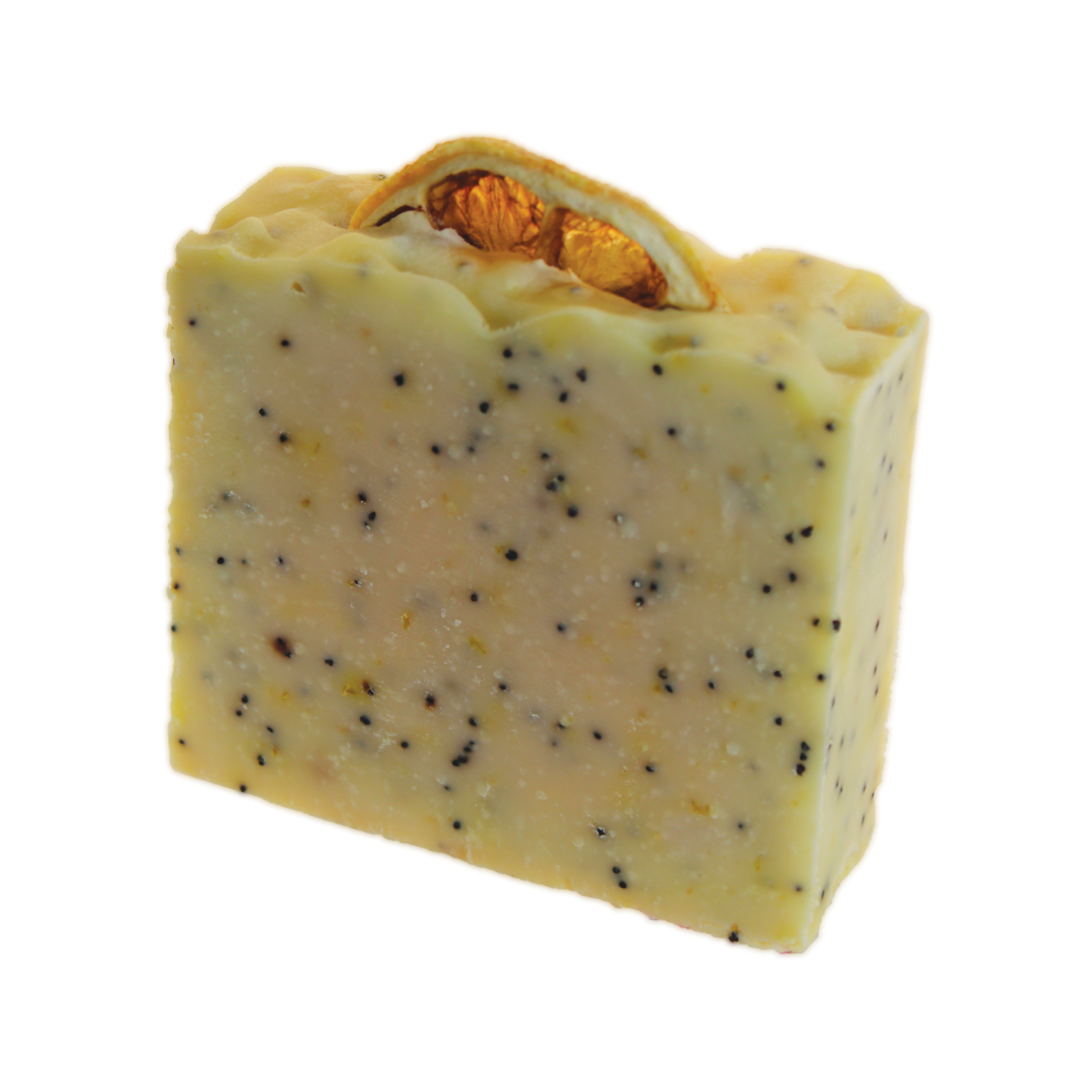 Lemon & Poppy Seed Soap bar with natural ingredients and exfoliating poppy seeds.